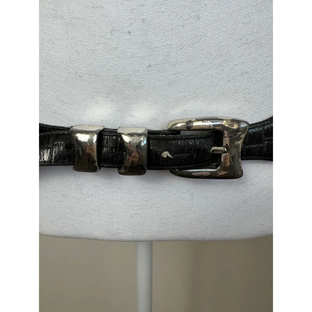 VTG Onyx by Brighton Ranger Belt Black Croc Embossed Leather Sz 36 USA Americana